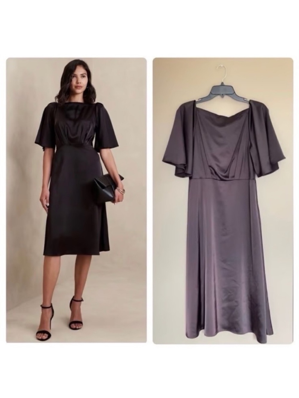 Banana Republic Elegant Satin Midi Dress in Deep Charcoal Size 6